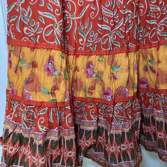 Coldwater Creek Tiered Maxi Skirt Womens Medium Patchwork Gypsy Cottagecore Boho - Picture 3 of 8